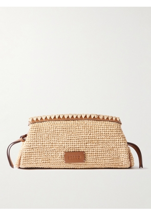 STAUD - Maude Leather-trimmed Raffia Clutch - Neutrals - One size