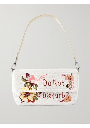 STAUD - Timmy Leather-trimmed Beaded Satin Shoulder Bag - Off-white - One size