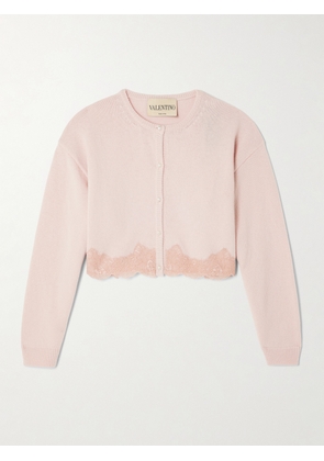 Valentino Garavani - Cropped Lace-trimmed Wool Cardigan - Pink - xx small,x small,small,medium,large