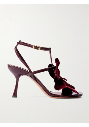 Zimmermann - Orchid Appliquéd Velvet-trimmed Glossed-leather Sandals - Burgundy - IT35,IT36,IT37,IT38,IT39,IT40