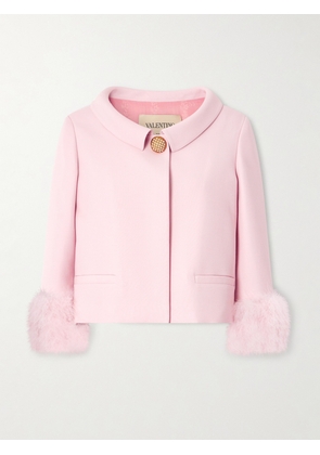 Valentino Garavani - Embellished Feather-trimmed Wool And Silk-blend Crepe De Chine Jacket - Pink - IT36,IT38,IT40,IT42,IT44,IT46