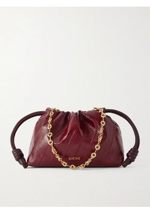 LOEWE - Flamenco Mini Leather-trimmed Crinkled-eel Clutch - Burgundy - One size