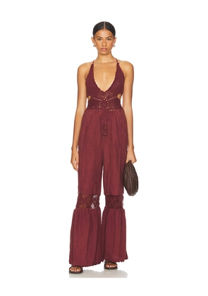 Free People x REVOLVE Freya Crochet One Piece Jumpsuit in Brown. Size XL. Also in XS.