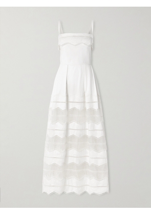 Elie Saab - Organza-trimmed Embroidered Cotton-blend Poplin Midi Dress - White - FR 34,FR 36,FR 38,FR 40,FR 42,FR 44