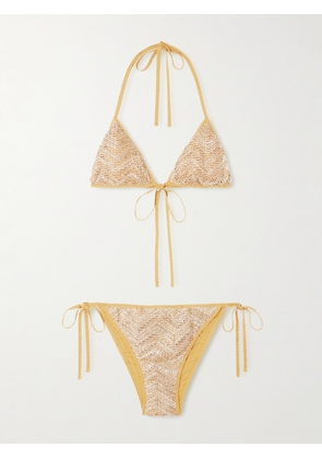 Missoni - Mare Sequin-embellished Striped Metallic Crochet-knit Triangle Bikini - Gold - IT36,IT38,IT40,IT42,IT44,IT46,IT48