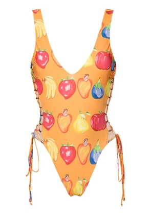 Amir Slama fruit-print open-back swimsuit - Orange