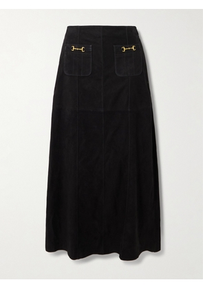 RIXO - Edwina Embellished Paneled Suede Midi Skirt - Black - UK 6,UK 8,UK 10,UK 12,UK 14,UK 16,UK 18,UK 20