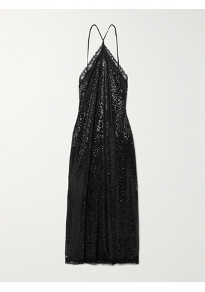 RIXO - Harlan Lace-trimmed Sequined Tulle Halterneck Midi Dress - Black - UK 6,UK 8,UK 10,UK 12,UK 14,UK 16,UK 18,UK 20