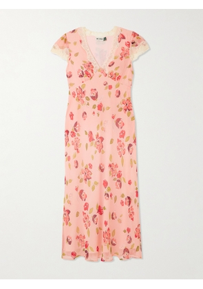 RIXO - Clarice Lace-trimmed Appliquéd Floral-print Georgette Midi Dress - Pink - UK 6,UK 8,UK 10,UK 12,UK 14,UK 16,UK 18,UK 20