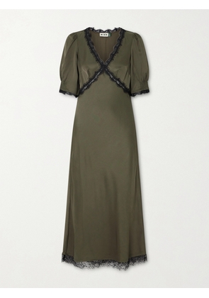 RIXO - Annina Lace-trimmed Satin Midi Dress - Green - UK 6,UK 8,UK 10,UK 12,UK 14,UK 16,UK 18,UK 20