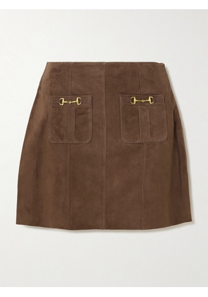 RIXO - Wiley Embellished Paneled Suede Mini Skirt - Brown - UK 6,UK 8,UK 10,UK 12,UK 14,UK 16,UK 18,UK 20