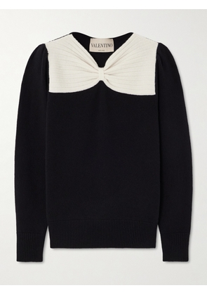 Valentino Garavani - Bow-detailed Two-tone Wool Sweater - Black - xx small,x small,small,medium,large,x large