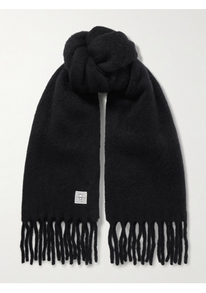 TOTEME - Fringed Appliquéd Brushed Alpaca-blend Scarf - Black - One size