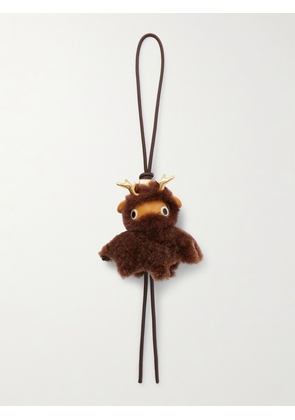 LOEWE - Fawnie Leather-trimmed Shearling, Acetate And Gold-tone Bag Charm - Brown - One size