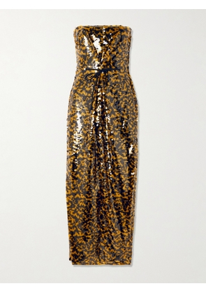 STAUD - Cece Strapless Tie-detailed Sequined Tulle Midi Dress - Yellow - US0,US2,US4,US6,US8,US10,US12