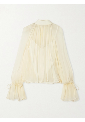STAUD - Roux Gathered Chiffon Blouse - Ivory - x small,small,medium,large,x large
