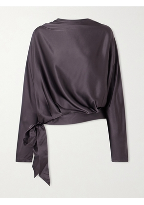 STAUD - Phoebe Draped Silk-blend Satin Blouse - Purple - US0,US2,US4,US6,US8,US12