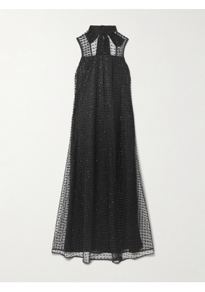 STAUD - Albee Embellished Tie-detailed Faille-trimmed Tulle Maxi Dress - Black - x small,small,medium,large,x large