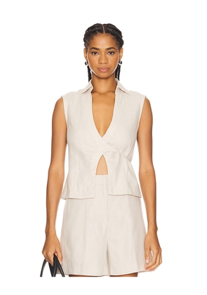 FAITHFULL THE BRAND Antibes Sleeveless Wrap Shirt in Beige. Size M. Also in L, XS.