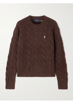Polo Ralph Lauren - Embroidered Cable-knit Wool And Cashmere-blend Sweater - Brown - xx small,x small,small,medium,large,x large
