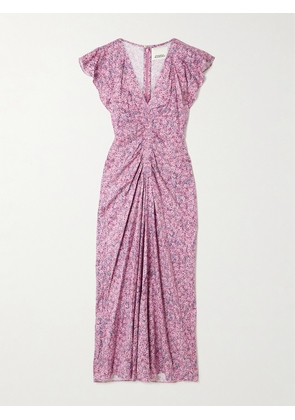 Isabel Marant - Lyndsay Gathered Printed Satin Midi Dress - Pink - FR 34,FR 36,FR 38,FR 40,FR 42,FR 44