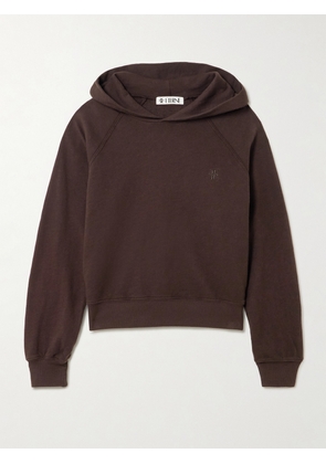 ÉTERNE - Sonny Embroidered Cotton-jersey Hoodie - Brown - x small,small,medium,large,x large