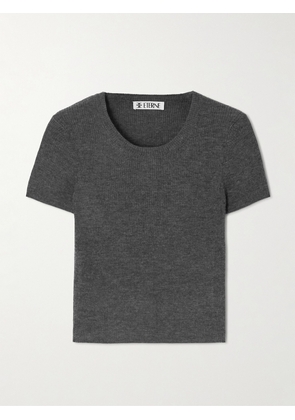 ÉTERNE - Baby Tee Cropped Ribbed Cashmere T-shirt - Gray - XS/S,M/L,L/XL