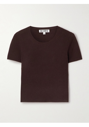 ÉTERNE - Baby Tee Cropped Ribbed Cashmere T-shirt - Brown - XS/S,M/L,L/XL