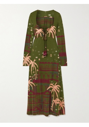Johanna Ortiz - Eternal Tropical Tie-detailed Tasseled Printed Jersey Maxi Dress - Green - US0,US2,US4,US6,US8,US10