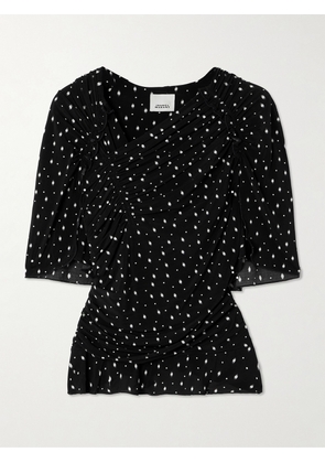 MARANT ÉTOILE - Garla Ruched Printed Stretch-mesh Top - Black - FR 34,FR 36,FR 38,FR 40,FR 42,FR 44