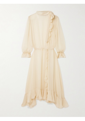 Sharon Wauchob - Abae Asymmetric Ruffled Silk-mousseline Midi Dress - Ivory - FR 34,FR 36,FR 38,FR 40,FR 42