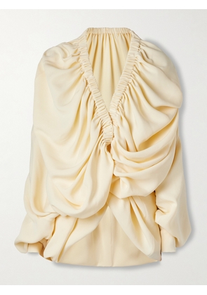 Sharon Wauchob - Sata Draped Gathered Wool And Silk-blend Crepe Wrap Blouse - Ivory - FR 34,FR 36,FR 38,FR 40,FR 42,FR 44
