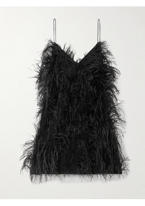 Sharon Wauchob - Anvers Feather-trimmed Silk-satin Mini Dress - Black - FR 34,FR 36,FR 38,FR 40,FR 42,FR 44