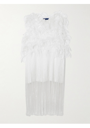 Sharon Wauchob - Ros Feather-embellished Fringed Silk-tulle Mini Dress - White - FR 34,FR 36,FR 38,FR 40,FR 42