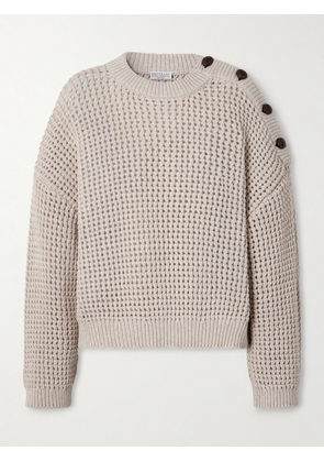 Brunello Cucinelli - Open-knit Cotton-blend Sweater - Neutrals - xx small,x small,small,medium,large