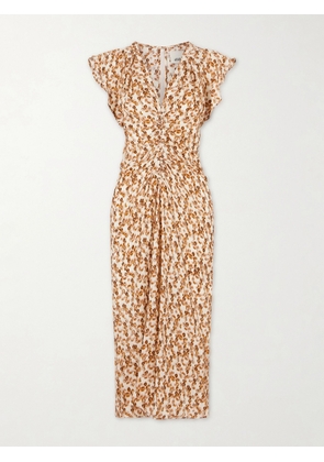 Isabel Marant - Lyndsay Gathered Printed Satin Midi Dress - Brown - FR 34,FR 36,FR 38,FR 40,FR 42,FR 44