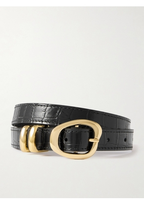 AMANU - The Tugela Croc-effect Leather Belt - Black - P/S,S,S/M,M,M/L,L
