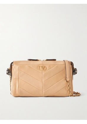 Valentino Garavani - Panthea Paneled Leather Shoulder Bag - Neutrals - One size