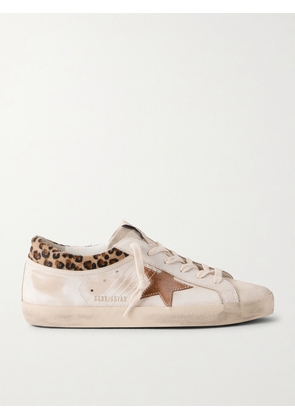 Golden Goose - Super Star Calf Hair And Suede-trimmed Distressed Leather Sneakers - Off-white - IT35,IT36,IT37,IT38,IT39,IT40,IT41,IT42