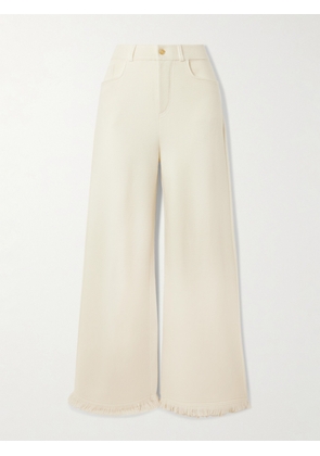 Arch4 - Storme Frayed Organic Wool And Cashmere-blend Wide-leg Pants - Ivory - x small,small,medium,large