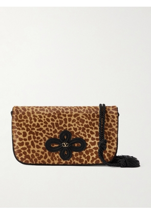 Valentino Garavani - Sans Fin Tasseled Cord-trimmed Leopard-print Calf Hair Clutch - Animal print - One size