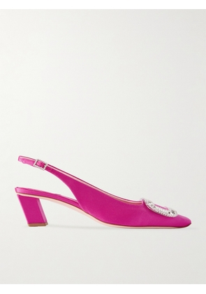 Roger Vivier - Belle Vivier Pilgrim 45 Crystal-embellished Satin Slingback Pumps - Pink - IT36,IT36.5,IT37,IT37.5,IT38,IT38.5,IT39,IT39.5,IT40,IT40.5,IT41,IT41.5,IT42