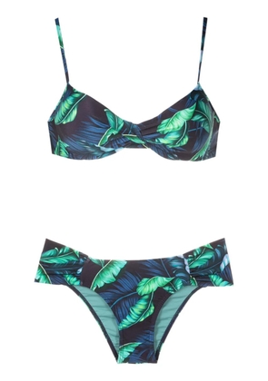 Lygia & Nanny Vitória twisted leaf-print bikini - Blue