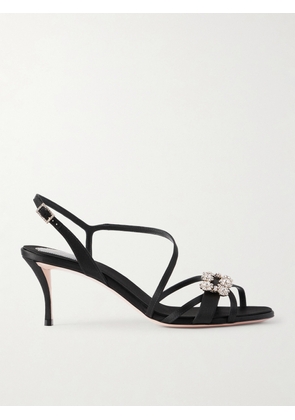 Roger Vivier - Efflorescence Crystal-embellished Satin Sandals - Black - IT35,IT36,IT36.5,IT37,IT37.5,IT38,IT38.5,IT39,IT39.5,IT40,IT40.5,IT41,IT41.5,IT42