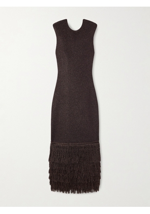 Aje - Breeze Fringed Metallic Knitted Midi Dress - Brown - xx small,x small,small,medium,large,x large
