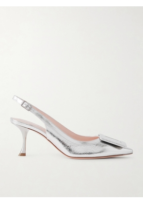 Roger Vivier - Viv In The City 65 Metallic Textured-leather Slingback Pumps - Silver - IT36,IT36.5,IT37,IT37.5,IT38,IT38.5,IT39,IT39.5,IT40,IT40.5,IT41,IT41.5,IT42