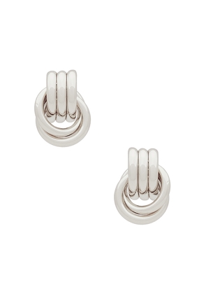 Heaven Mayhem Baby Knot Earrings in Metallic Silver.