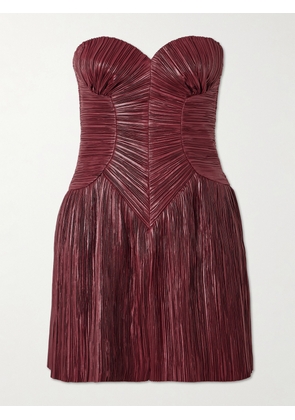 Cult Gaia - Nella Strapless Plissé-satin Mini Dress - Burgundy - xx small,x small,small,medium,large,x large