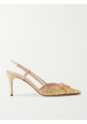 Valentino Garavani - Vlogo Embellished Cloqué-jacquard Slingback Pumps - Gold - IT36,IT36.5,IT37,IT37.5,IT38,IT38.5,IT39,IT39.5,IT40,IT40.5,IT41