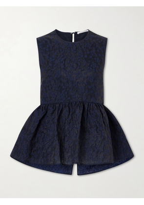 Cecilie Bahnsen - Margueritte Embroidered Cotton-blend Cloqué Peplum Top - Blue - UK 8,UK 10,UK 12